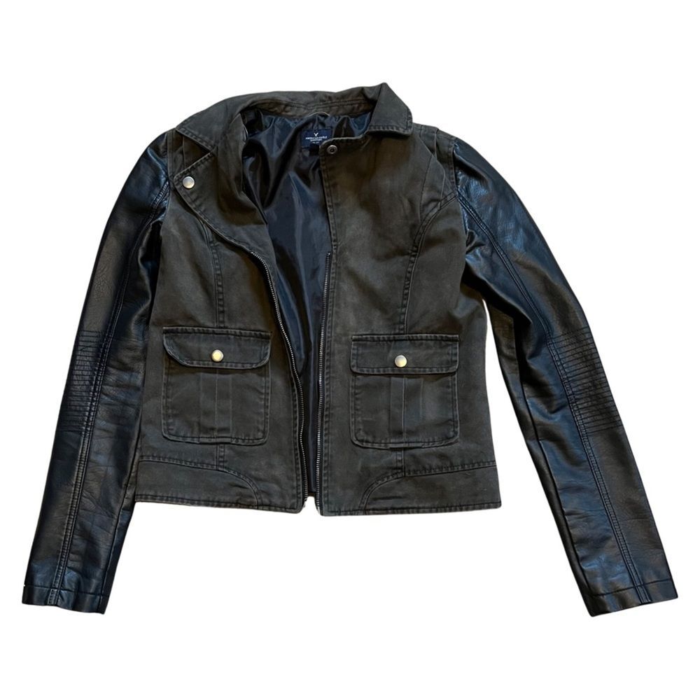 American Eagle Cropped bomber jacket with faux leather sleeves, size XS